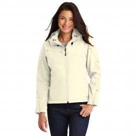 Port Authority L706 Ladies Textured Hooded Soft Shell Jacket - Chalk White/Charcoal