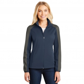 Port Authority L718 Ladies Active Colorblock Soft Shell Jacket - Dress Blue Navy/Grey Steel