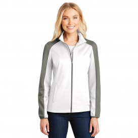 Port Authority L718 Ladies Active Colorblock Soft Shell Jacket - White/Rogue Gray