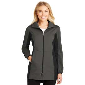 Port Authority L719 Ladies Active Hooded Soft Shell Jacket - Grey Steel/Deep Black