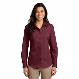 Port Authority LW100 Ladies Long Sleeve Carefree Poplin Shirt - Burgundy