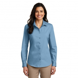 Port Authority LW100 Ladies Long Sleeve Carefree Poplin Shirt - Carolina Blue