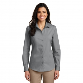 Port Authority LW100 Ladies Long Sleeve Carefree Poplin Shirt - Gusty Grey
