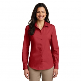 Port Authority LW100 Ladies Long Sleeve Carefree Poplin Shirt - Rich Red
