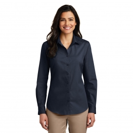 Port Authority LW100 Ladies Long Sleeve Carefree Poplin Shirt - River Blue Navy