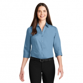 Port Authority LW102 Ladies 3/4-Sleeve Carefree Poplin Shirt - Carolina Blue