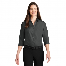 Port Authority LW102 Ladies 3/4-Sleeve Carefree Poplin Shirt - Graphite