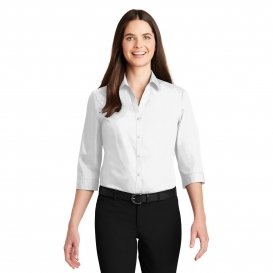 Port Authority LW102 Ladies 3/4-Sleeve Carefree Poplin Shirt - White