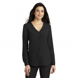 Port Authority LW700 Ladies Long Sleeve Button-Front Blouse - Black