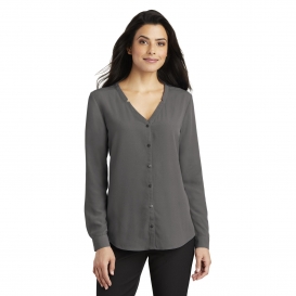 Port Authority LW700 Ladies Long Sleeve Button-Front Blouse - Sterling Grey