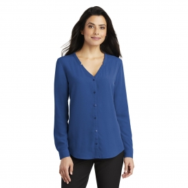 Port Authority LW700 Ladies Long Sleeve Button-Front Blouse - True Blue