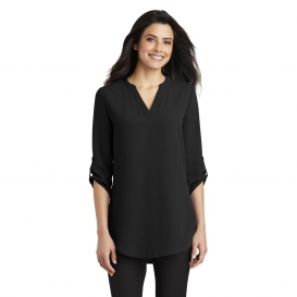 Port Authority LW701 Ladies 3/4-Sleeve Tunic Blouse - Black | Full Source