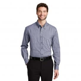 Port Authority TLS642 Tall Tattersall Easy Care Shirt - Grey/White