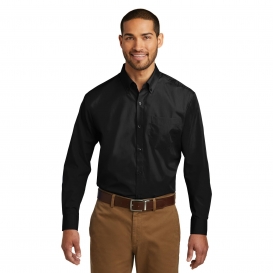 Port Authority TW100 Tall Long Sleeve Carefree Poplin Shirt - Deep Black