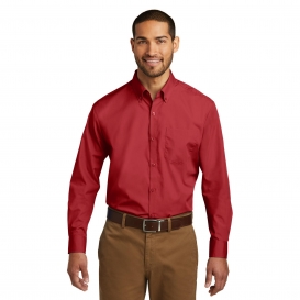 Port Authority W100 Long Sleeve Carefree Poplin Shirt - Rich Red