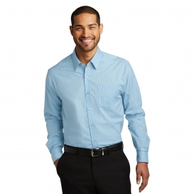 Port Authority W643 Micro Tattersall Easy Care Shirt- Heritage/Blue Royal