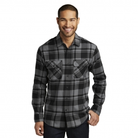 Port Authority W668 Plaid Flannel Shirt - Grey/Black