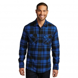 Port Authority W668 Plaid Flannel Shirt - Royal/Black