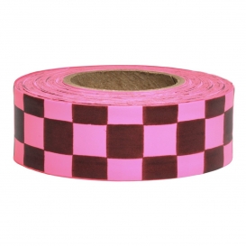 Presco CKPGBK Checkerboard Roll Flagging Tape - Pink Glo/Black