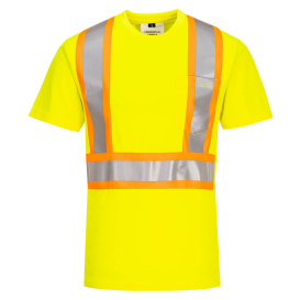 Portwest CA110 X-Back Contrast Tape Short Sleeve T-Shirt - Yellow