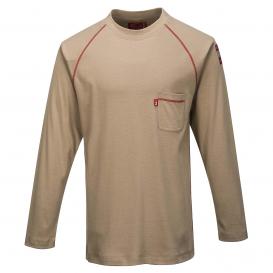 Portwest FR01 Bizflame FR Crew Neck Long Sleeve T-Shirt - Khaki