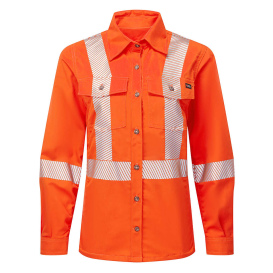 Portwest IUS471 Ladies Ultrasoft 7oz Deluxe Segmented Striped Work Shirt - Orange