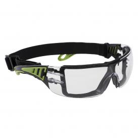 Portwest PS11 Tech Look Plus Safety Glasses/Goggles - Black Frame - Clear Anti-Fog Lens