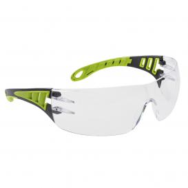 Portwest PS12 Tech Look Safety Glasses - Black/Green Frame - Clear Lens