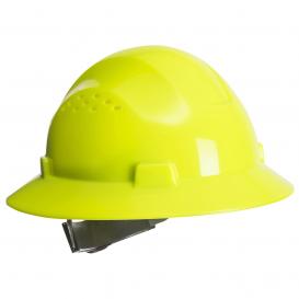 Portwest PW52 Premier Vented Full Brim Hard Hat - 4-Point Ratchet Suspension - Hi-Vis Yellow