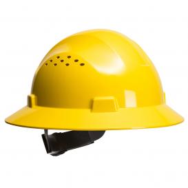 Portwest PW52 Premier Vented Full Brim Hard Hat - 4-Point Ratchet Suspension - Yellow