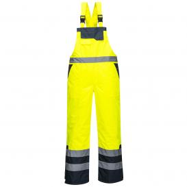 Lined Hi-Vis Contrast Safety Workwear Bib & Brace Dungarees Portwest 