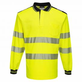 Portwest T184 PW3 Hi-Vis Long Sleeve Polo Shirt - Yellow/Black