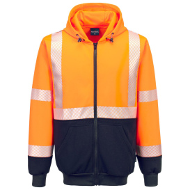 Portwest UB320 Hi-Vis Contrast Segmented Tape Zip Hooded Sweatshirt - Orange