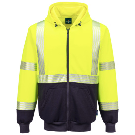 Portwest UB320 Hi-Vis Contrast Segmented Tape Zip Hooded Sweatshirt - Yellow/Black