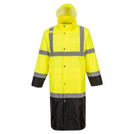 High Visibility Black Raincoat With Reflective Stripes and Security ID 