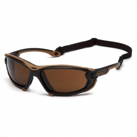Carhartt CHB1018DTMP Toccoa Safety Glasses - Black and Tan Frame - Sandstone Bronze H2MAX Anti-Fog Lens