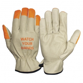 Pyramex GL2003K Grain Cowhide Leather Hi-Vis Orange Finger Tips Driver Gloves