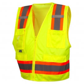 Pyramex RVZ2410CP Type R Class 2 Two-Tone Surveyor Safety Vest with Clear Pocket - Yellow/Lime