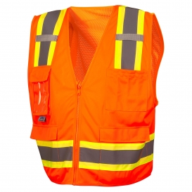 Pyramex RVZ2420CP Type R Class 2 Two-Tone Surveyor Safety Vest with Clear Pocket - Orange