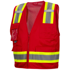 Pyramex RVZ2427CP Non-ANSI Two-Tone Surveyor Safety Vest with Pocket - Red