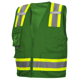 Pyramex RVZ2435CP Non-Ansi Two-Tone Surveyor Safety Vest with Clear Pocket - Green