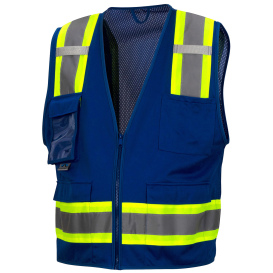 Pyramex RVZ2465CP Non-ANSI Two-Tone Surveyor Safety Vest with Pocket - Blue