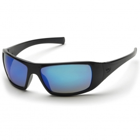 Pyramex SB5665D Goliath Safety Glasses - Black Frame - Blue Mirror Lens