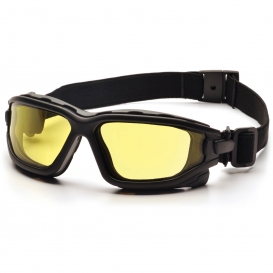 Pyramex Proximity Safety Glasses Foam Padded Black Frame Amber Anti-Fog Lens 