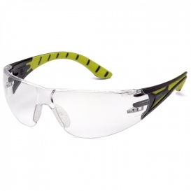 Pyramex SBGR9610ST Endeavor Plus Safety Glasses - Black/Green Temples - Clear H2X Anti-Fog Lens