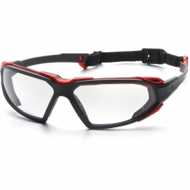 Pyramex SBR5010DT Highlander Safety Glasses - Black/Red Frame - Clear H2X Anti-Fog Lens