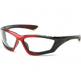 Pyramex SBR8710DTP Accurist Safety Glasses - Black/Red Foam Lined Frame - Clear Anti-Fog Lens
