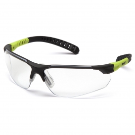 Pyramex SGL10110DTM Sitecore Safety Glasses - Gray/Lime Temples - Clear H2MAX Anti-Fog Lens