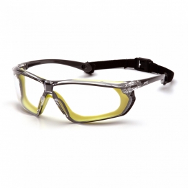 Pyramex SGL10610DT Crossovr Safety Glasses - Black/Lime Frame w/ Rubber Gasket - Clear H2X Anti-Fog Lens