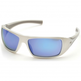 Pyramex SW5665D Goliath Safety Glasses - White Frame - Blue Mirror Lens